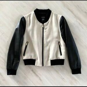 Club Monaco Hayley Linen & Leather Bomber Jacket